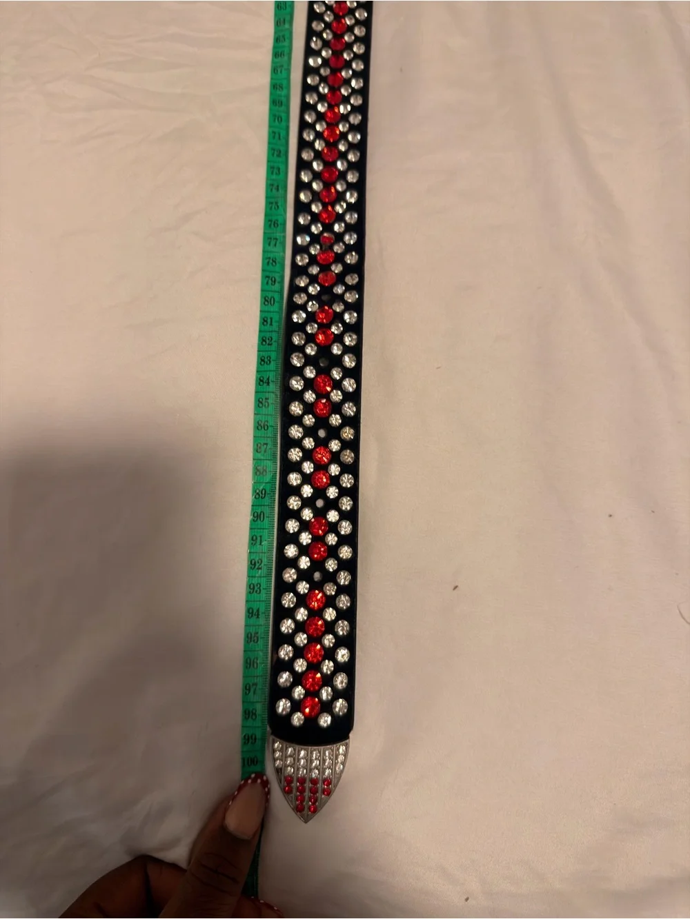 Black Rhinestone Studded Belt with Red Accents